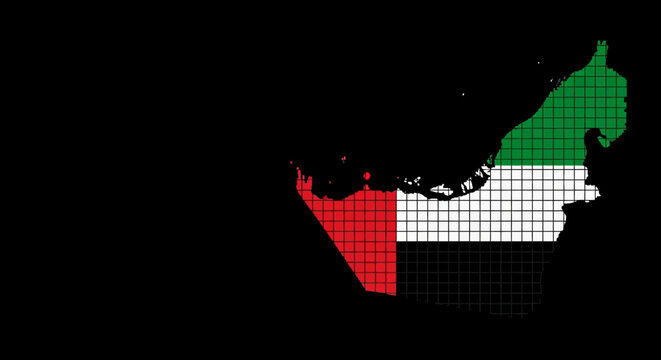 United Arab Emirates map with national flag in grid style