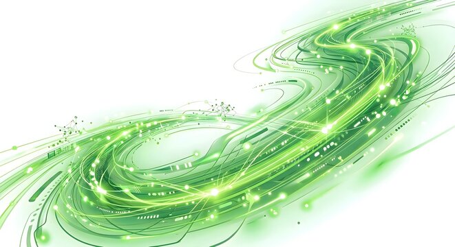 Abstract green and white technology background with digital network data flow, future sustainability concept