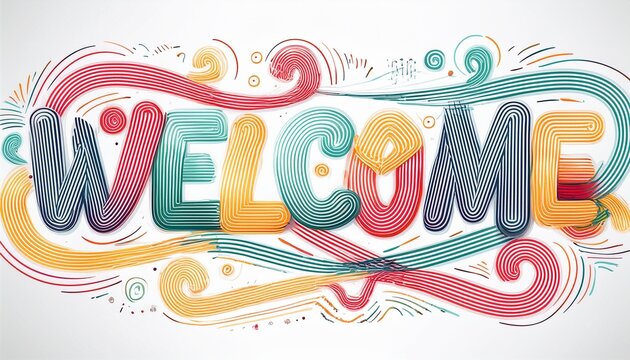 welcome colorful monoline calligraphy banner on white background