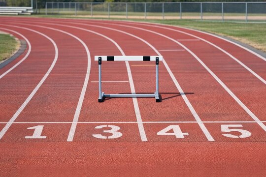 A hurdle race track with numbered lanes, ideal for sports and fitness illustrations