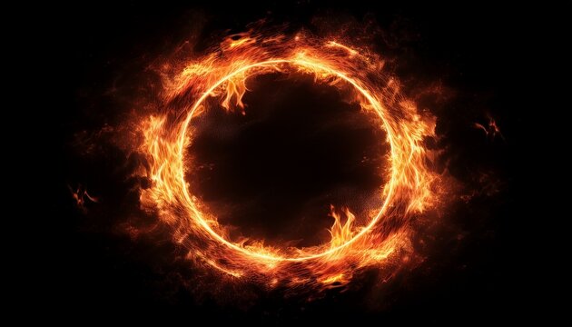 ring of fire on black background burning fire circle with flames flame ring isolated black fiery circle with glowing flames overlay burning ring of fire effect fire sphere pupil burning frame