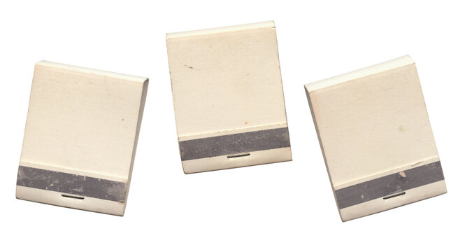 Authentic 1960s Mid-Century Blank White Matchbooks - Trio With Gray Front Striker Strips - Vintage Branding Mockup Isolated on White