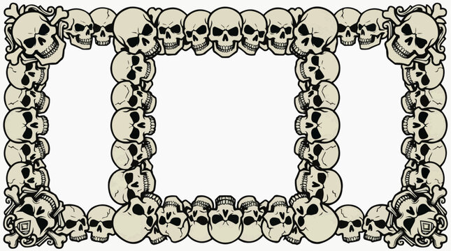 A decorative border made of skulls and crossbones, creating a spooky and gothic frame Isolated on white background