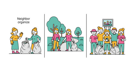 Naklejka premium Community Volunteers Organizing Neighborhood Cleanup Activities