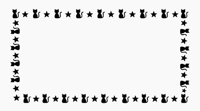 Cute black cat and star border for decoration Isolated on white background