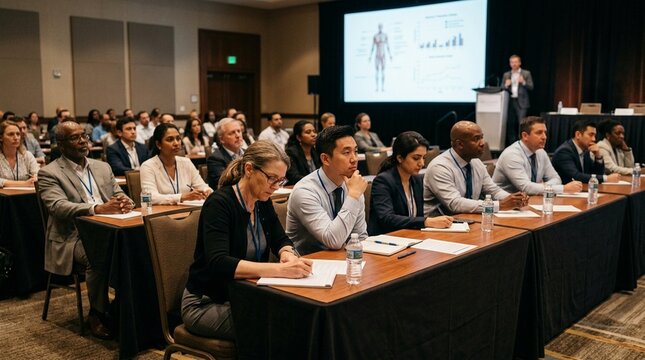 Group of Doctors Attending Continuing Medical Education Seminar &ndash; CME Professional Development Stock Image