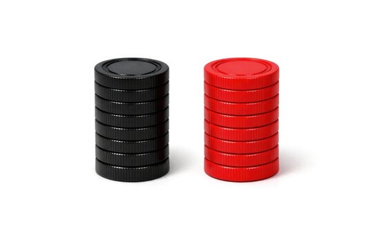 A close-up view of a stack of red and black magnets
