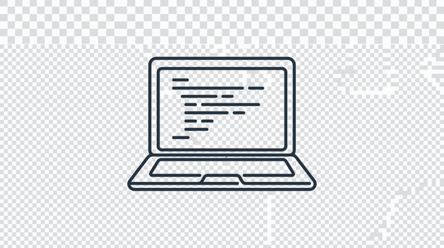 Black line art laptop computer displaying code on screen.