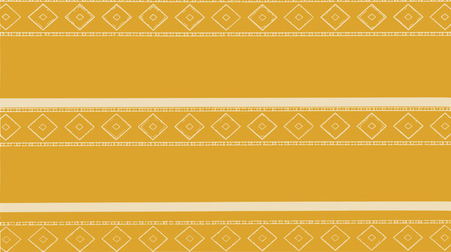 Geometric ethnic pattern seamless background, mustard yellow and cream horizontal stripes