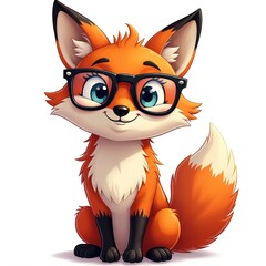 Fototapeta premium Cartoon fox with glasses illustration. Cute orange animal design on white background. Playful fox with eyeglasses posing for prints. Adorable character for kids.