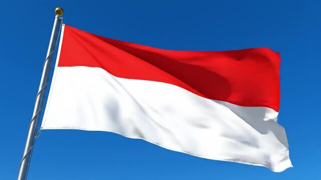 Indonesian flag waving on a flagpole against a clear blue sky