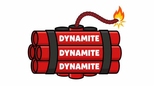 Red dynamite stick bundle with burning lit fuse illustration