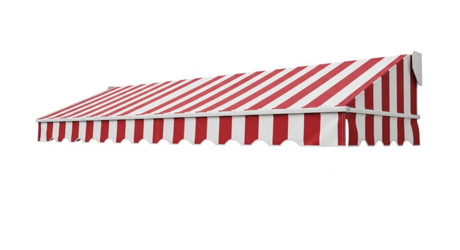 Striped red and white outdoor canopy tent with scalloped edges for market events and fairs