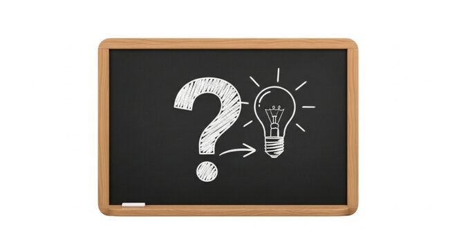 Chalkboard with Question Mark and Light Bulb Symbolic of Ideas and Innovation