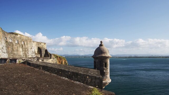 Puerto Rico tourist destination Landmark castle El Morro, Castillo San Felipe Del Morro in Old San Juan. Main tourist attraction and visited by many Caribbean cruise ship tourists on vacation travel.