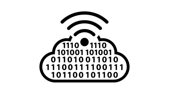 Binary code cloud with wireless signal icon.