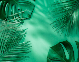 Obraz premium Tropical Green Palm Leaves Background with Copy Space