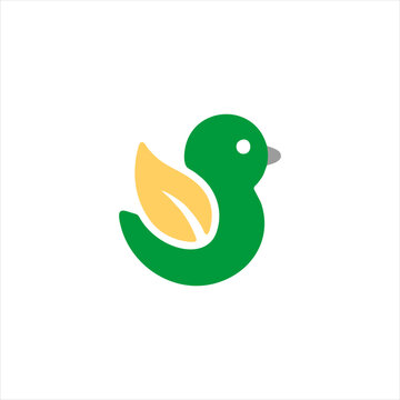 Green Bird and Leaf Eco Logo Icon on White