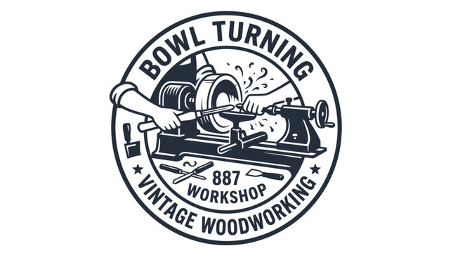Bowl turning workshop vintage woodworking logo.