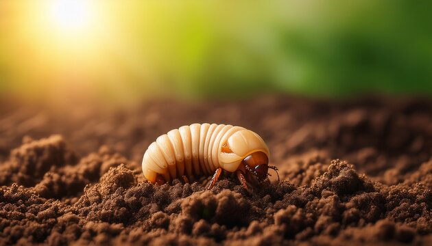 june bug may beetle pupa in soil insect identification agriculture and lawn pest control concept