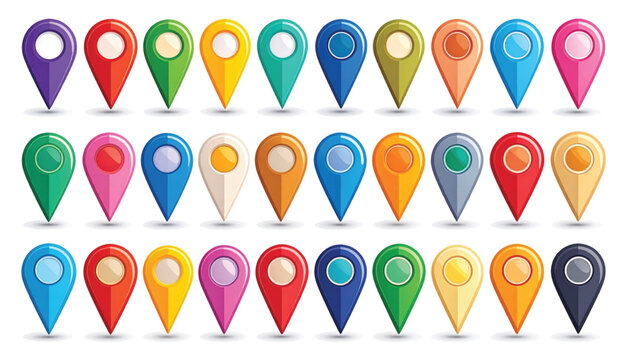 Colorful map pin icons set collection.