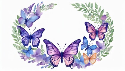 Fototapeta premium butterflies watercolor wreath isolated on white background excellent for wedding design stationery invitations postcards