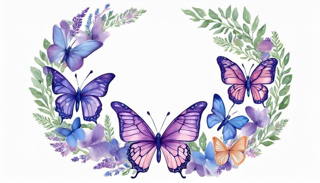 butterflies watercolor wreath isolated on white background excellent for wedding design stationery invitations postcards