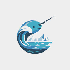 Stylized Narwhal and Wave Logo Design. © Hipu
