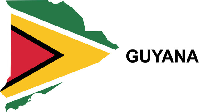 Guyana map with national flag colors and country name on white background