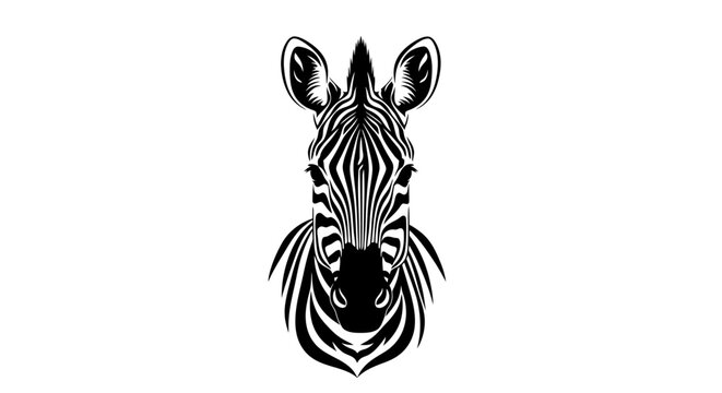 Minimalist Black and White Zebra Head Illustration Featuring Artistic Stylized Stripes for Creative Wildlife Design Projects