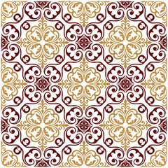 Fototapeta premium Seamless Mediterranean ceramic tile pattern. Traditional Portuguese azulejo or Spanish talavera style ornament for kitchen backsplash, bathroom floor, and luxury home decor.