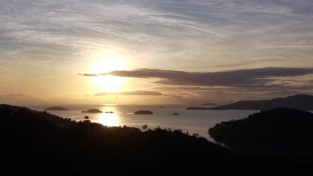 Golden Sunset Sky Over Tropical Islands