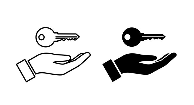 Hand Receiving Key Illustration Set Symbolizing Ownership, Security, and Access to New Home or Business
