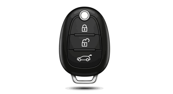Modern black car key fob remote control with lock unlock and trunk release symbols isolated on white