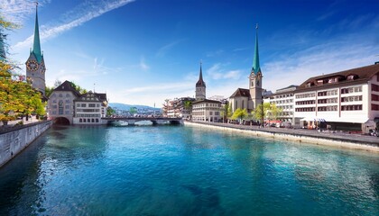 Fototapeta premium downtown of zurich at spring sunny day
