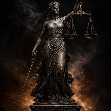 Lady Justice bronze statue with scales and sword
