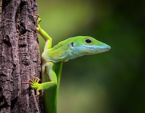 east texas green anole lizard with a puffed throat on a tree