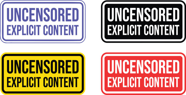Uncensored explicit content warning stamp in various colors.