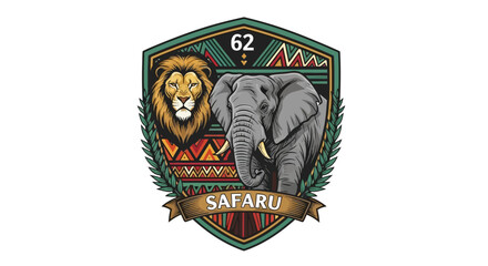 Obraz premium Safari Emblem With Lion and Elephant Illustration