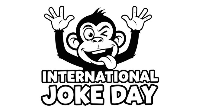 International Joke Day Cartoon Monkey Winking and Sticking Tongue Out