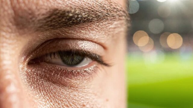Eye Tracking Concept: Close-Up Human Eye with Gaze Movement, Iris Detail, Analytics Interface Background for Ai, Marketing, Productivity Success