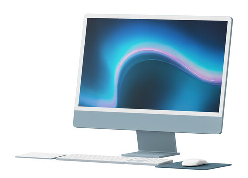 Computer screen with blue wallpaper