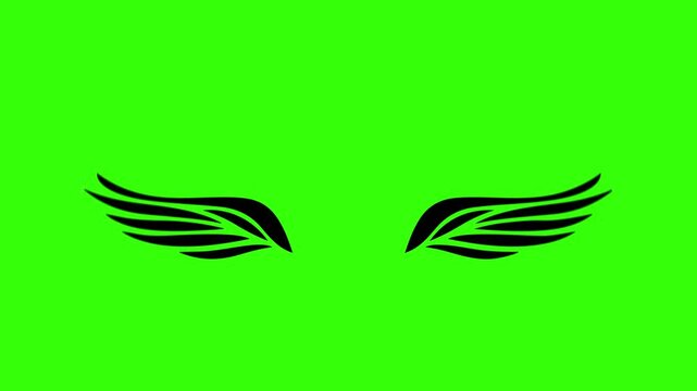 4K loop animation of two black wings flapping smoothly on a green background. Perfect for chroma key editing, fantasy themes, gothic visuals, motion graphics, video overlays, and visual effects.