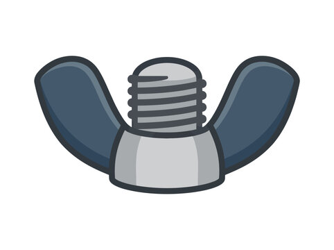 Vector illustration of a metal wing nut fastener on a threaded bolt. EPS Editable