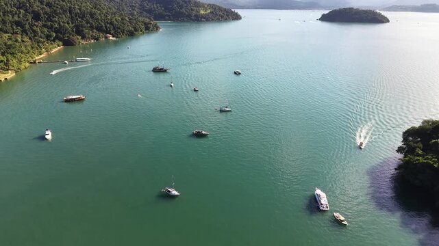Scattered Boats in a Large Turquoise Tropical Bay