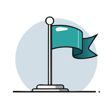 Teal flag on pole icon in flat design