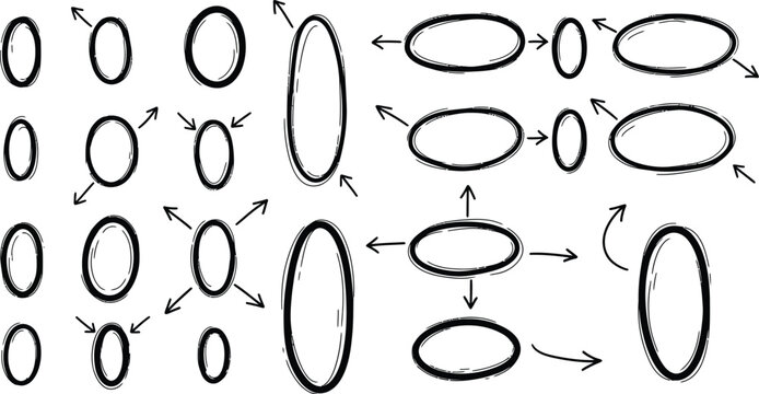 Oval shapes with arrows on white background
