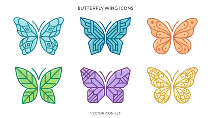 Fototapeta premium Geometric Butterfly Wing Icons Set - Vector Art