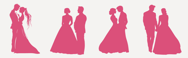 Fototapeta na wymiar Romantic couple silhouettes wedding vector set