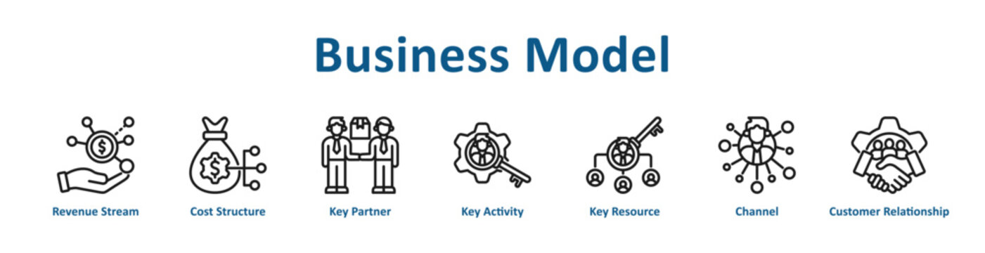 Business Model web icon banner with line art style